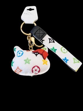 Multicolor Monogram Kitty Keychain Wristlet Bag Charm